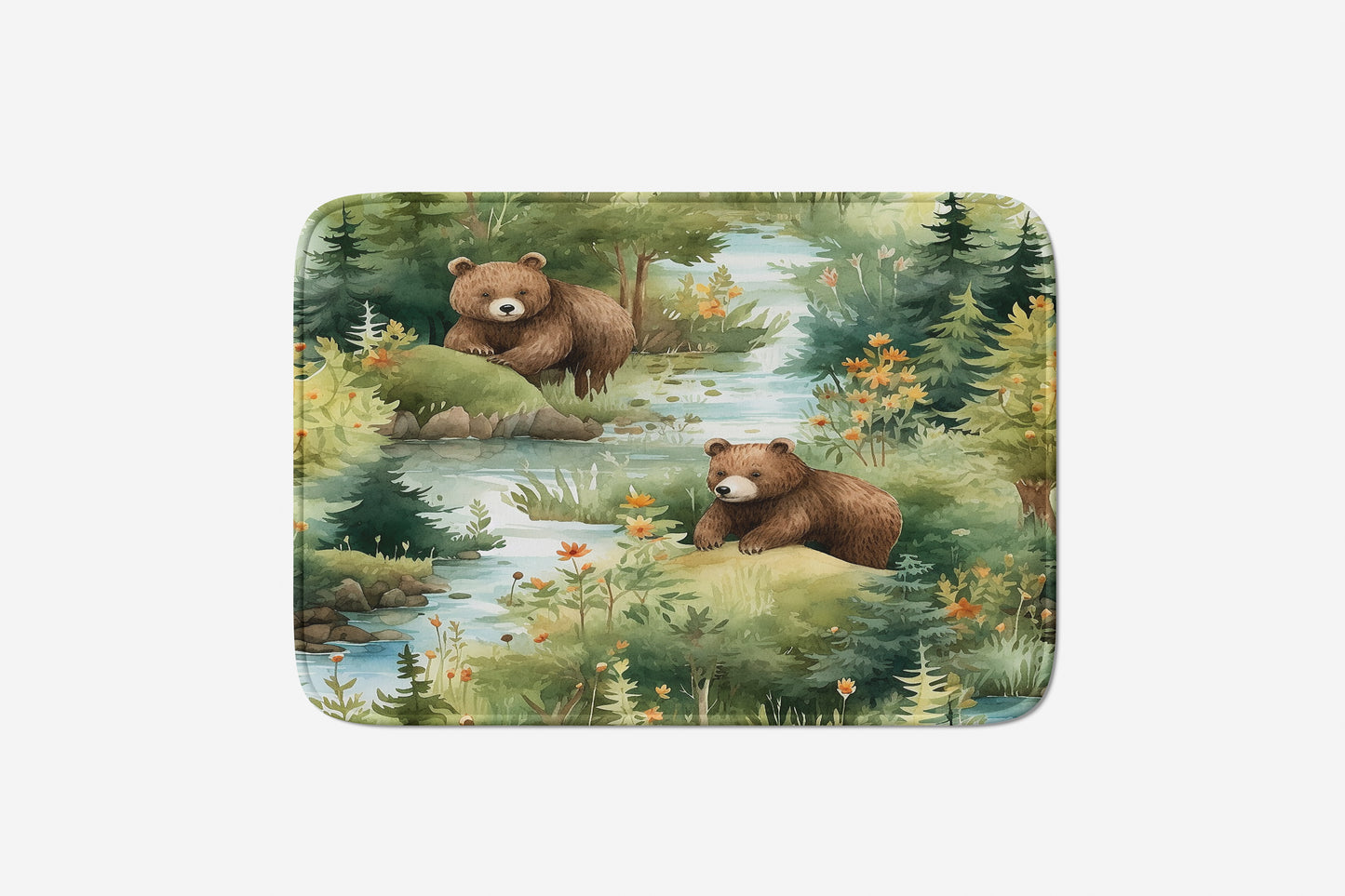 Watercolor Woodland Bears Shower Curtain