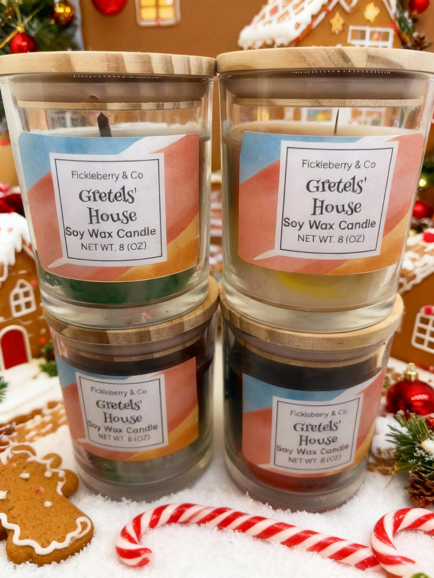 Gretel’s House – Gingerbread Bakery Candle 8 oz • Tie-Dyed Soy Wax • Wood Wick • Glass Vessel