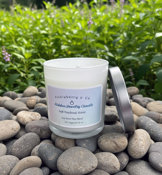 Secret Ember – Patchouli Hidden Jewelry Candle 10 oz • Soy Blend • Wood Wick