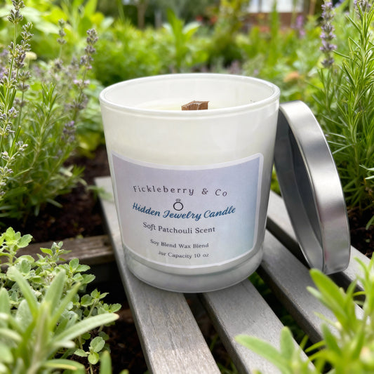 Secret Ember – Patchouli Hidden Jewelry Candle 10 oz • Soy Blend • Wood Wick